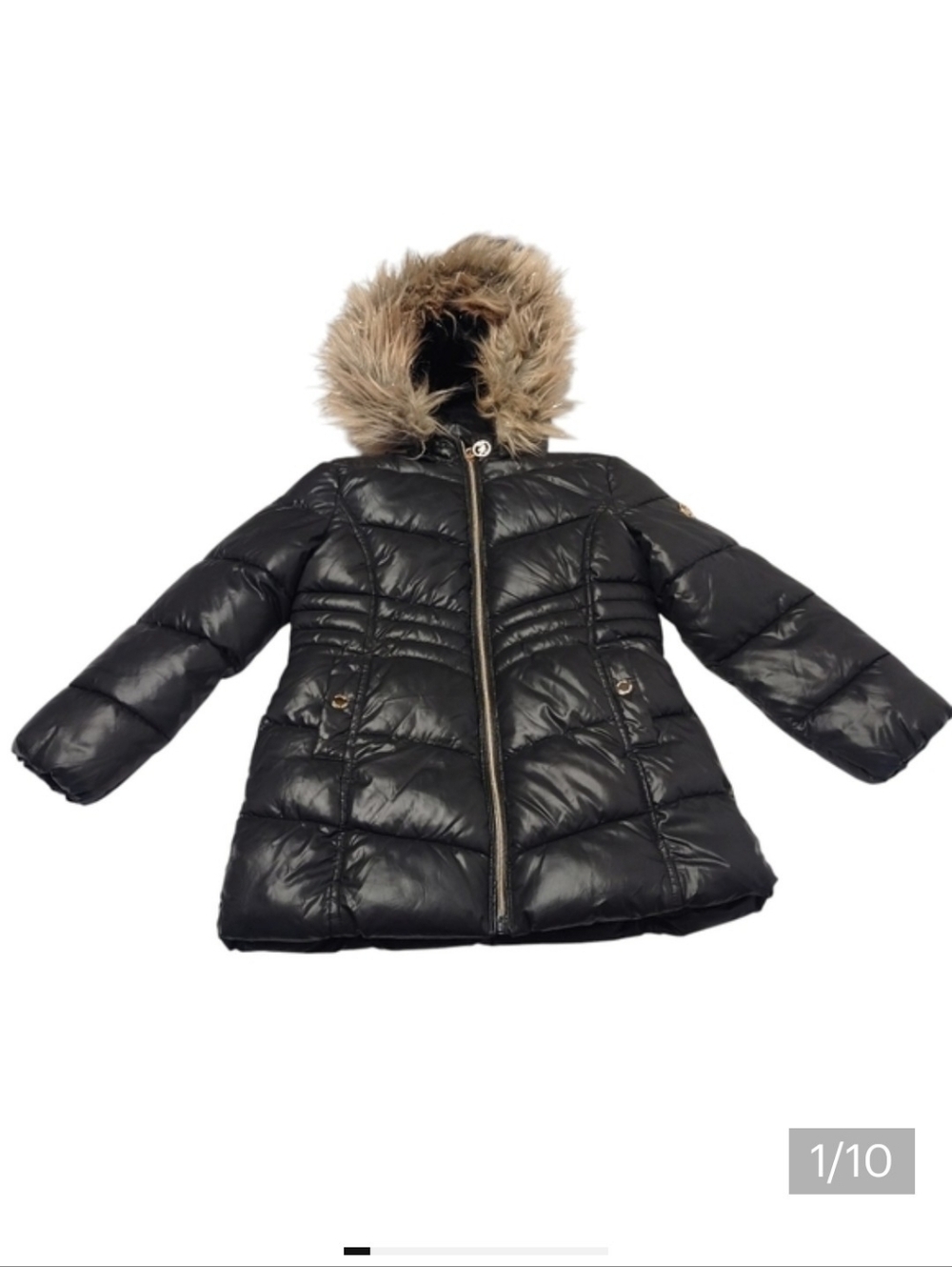 Michael Kors Kids Black Hooded Puffer Jacket Faux Fur Trim Size 5/6 Girls